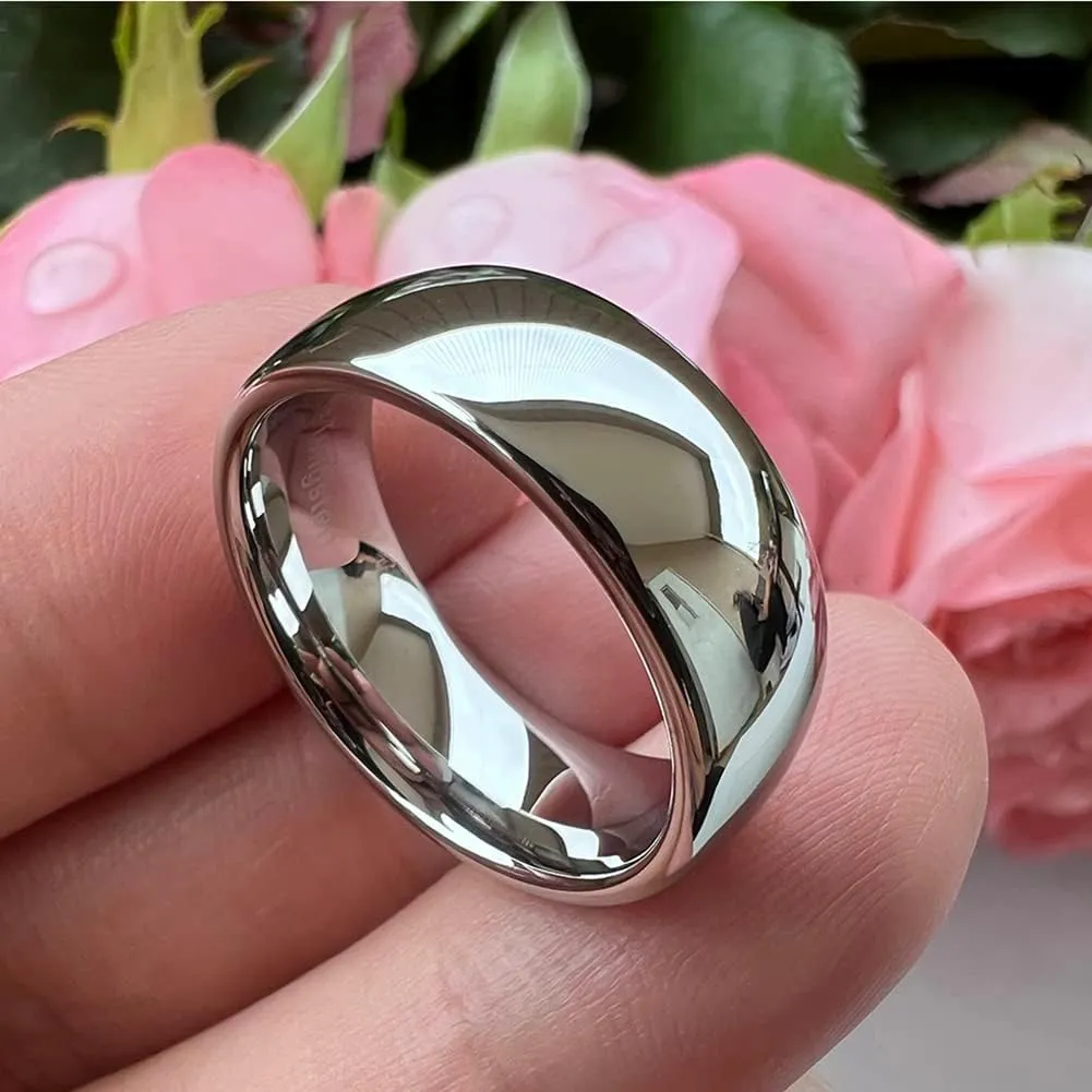 2mm 3mm 4mm 5mm 6mm 7mm 8mm 10mm White Tungsten Rings for Men Women Engagement Wedding Bands Domed Polished Shiny Comfort Fit