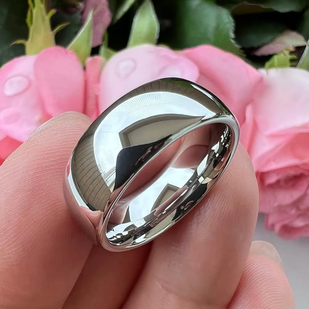 2mm 3mm 4mm 5mm 6mm 7mm 8mm 10mm White Tungsten Rings for Men Women Engagement Wedding Bands Domed Polished Shiny Comfort Fit
