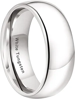 2mm 3mm 4mm 5mm 6mm 7mm 8mm 10mm White Tungsten Rings for Men Women Engagement Wedding Bands Domed Polished Shiny Comfort Fit
