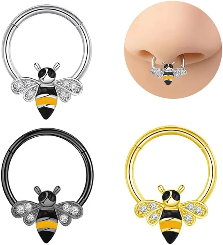 2Pcs 16G Bee Nose Septum Rings for Women Stainless Steel Septum Jewelry Nose Rings Hoop Cartilage Conch Helix Earrings Body Piercing Jewelry