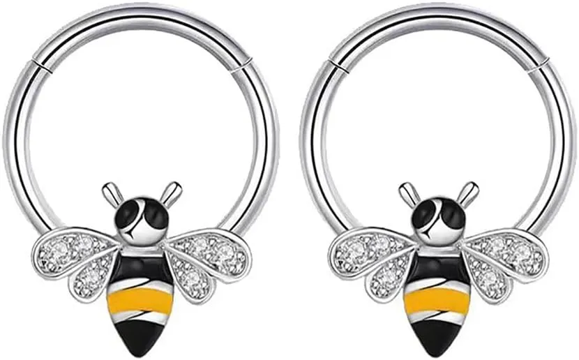 2Pcs 16G Bee Nose Septum Rings for Women Stainless Steel Septum Jewelry Nose Rings Hoop Cartilage Conch Helix Earrings Body Piercing Jewelry