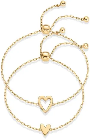 2Pcs Bracelets for Women Heart Shaped Beads Slider Adjustable Bracelets Love Friendship Festive Jewelry Gifts