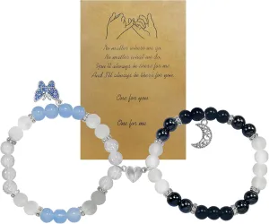 2Pcs Couple Friendship Bracelets Cute Cartoon Cat Animal Heart Matching Bracelets Butterfly Moon Matching Bracelets Vintage Crucifix Bracelet Colorful Beaded Elastic Bracelet for Women Men Best Friends Trendy Jewelry