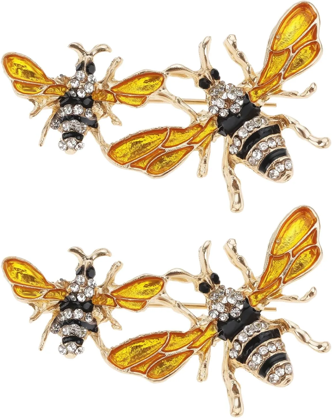 2PCS Double Bee Brooch Pin Hand-Painted Enamel Insect Jewelry Brooches 2.2x4.5cm for Suits Shirts Sweaters Jackets