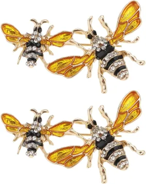 2PCS Double Bee Brooch Pin Hand-Painted Enamel Insect Jewelry Brooches 2.2x4.5cm for Suits Shirts Sweaters Jackets