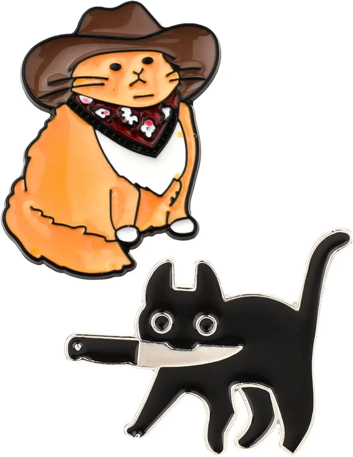 2pcs Enamel Pins for Backpacks, Cute Funny Cowboy Cat Brooches Novel Alloy Orange Cat Lapel Pins Cartoon Animal Clip Decoration Badges for Men Women Boys Girls Clothes Jacket Hats Bags