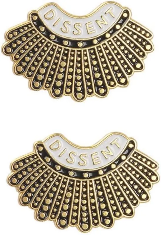 2PCS Gold Dissent Pin Ruth Bader Ginsburg Enamel Pin RBG Badge Female Justice Brooches