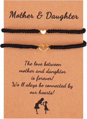 2Pcs Love Heart Braided String Bracelets Cute Sweet Hollow Heart Matching Adjustable Bracelet Pink Black Red String Mother's Day Gifts for Mother Daughter Son
