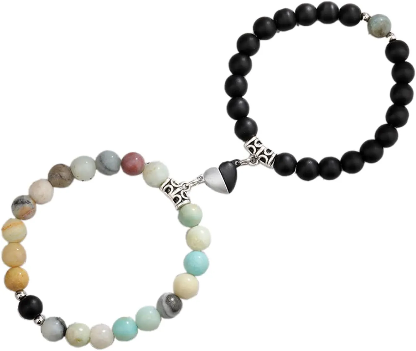 2Pcs Natural Stone Chakra Tiger Eye Beads Bracelet Couples Matching Frosted Stone Bracelet for Women Men Best Friend Lovers Friendship Unisex Jewelry Gift