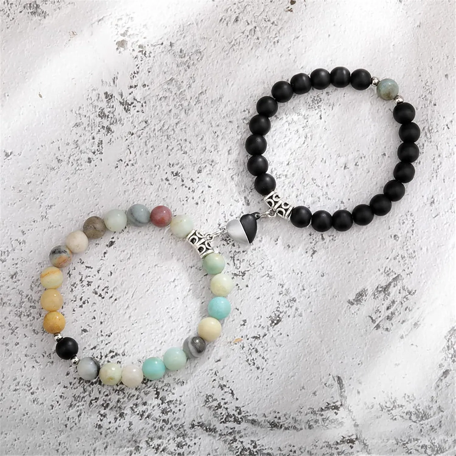 2Pcs Natural Stone Chakra Tiger Eye Beads Bracelet Couples Matching Frosted Stone Bracelet for Women Men Best Friend Lovers Friendship Unisex Jewelry Gift