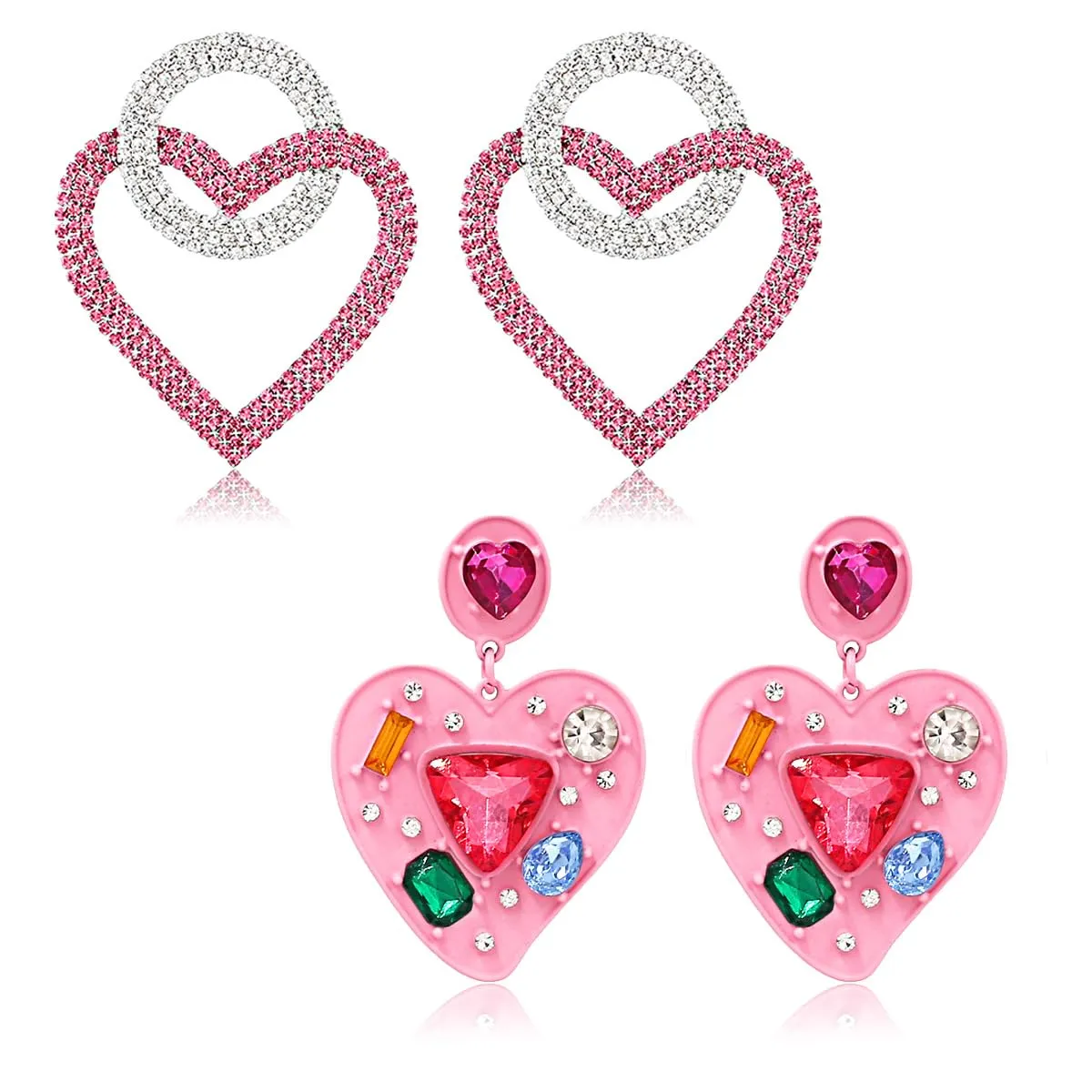 2Pcs Pink Heart Earrings Dangling Heart Earrings Dangle Lover Earrings Heart Shaped Earrings for Women Girls Valentine's Day Gifts