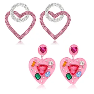 2Pcs Pink Heart Earrings Dangling Heart Earrings Dangle Lover Earrings Heart Shaped Earrings for Women Girls Valentine's Day Gifts