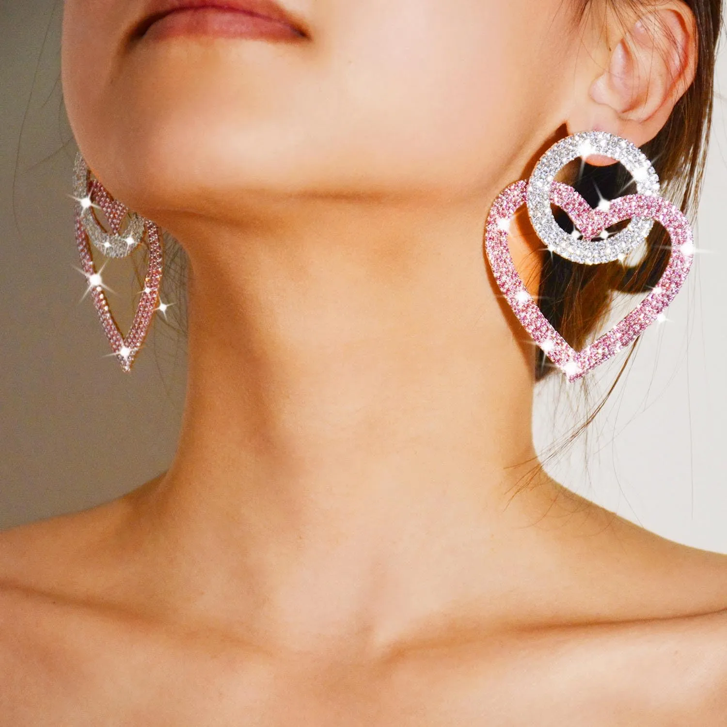 2Pcs Pink Heart Earrings Dangling Heart Earrings Dangle Lover Earrings Heart Shaped Earrings for Women Girls Valentine's Day Gifts