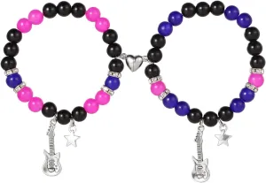2pcs TV Girl Bracelet, Friendship Matching Magnetic Couple Bracelet Love Guitar Heart Beads Bracelets for Best Friends Bff Cosplay Accessories for Valentines Christmas Birthday Bride Bridegroom