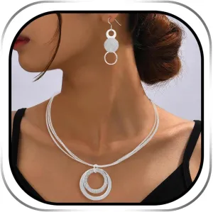 3 Circles Silver Hoop Earrings and Necklace Set for Women - 925 Plated Hypoallergenic Small Hoops