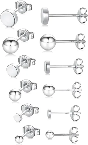 3 Pairs 925 Sterling Silver Stud Earrings for Women Tiny Cartilage Stud Earrings14K White Gold Plated Dainty Small Studs Earrings Set Round Earrings Hypoallergenic Earrings for Women Men