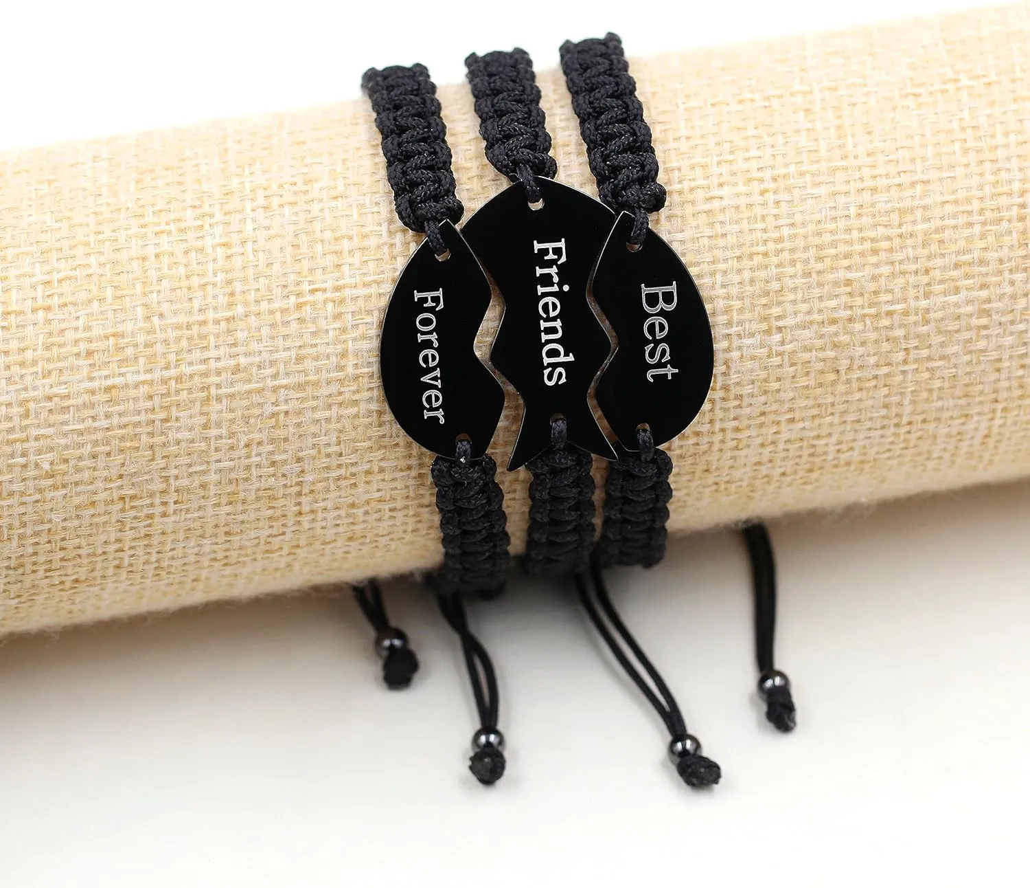 3 Pcs Black Puzzle Heart Piece Bracelets Set - Stainless Steel Black String Bracelet Jewelry for Women Y4121