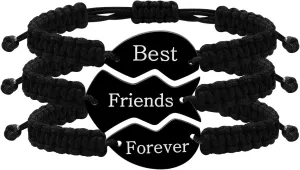 3 Pcs Black Puzzle Heart Piece Bracelets Set - Stainless Steel Black String Bracelet Jewelry for Women Y4121