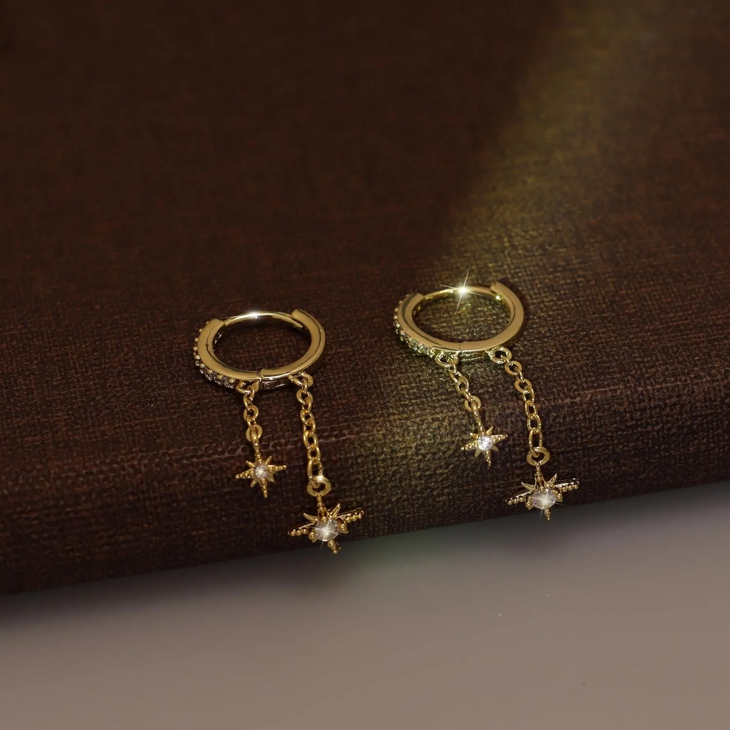 3Pairs 14K Gold Stud Hoop Earrings Set for Women Butterfly Moon Star Flower Evil Eye CZ Dainty Huggie Hoop Cartilage Earrings Gift Box