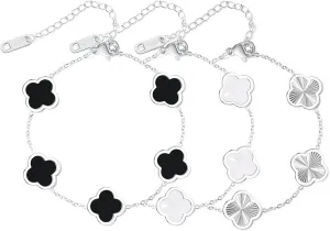 3PC Clover Bracelets Set 18k Gold Plated Lucky Clover Bracelet Women Adjustable Link Bracelets Cute Gold Jewelry