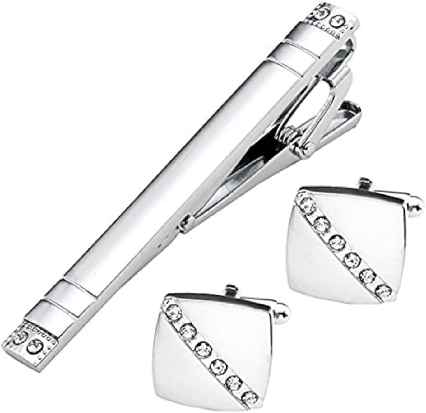 3PCS Cufflinks Tie Bar Wedding Clip Button Shirt Modern Classic Design Business Gift Set