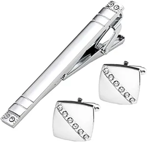 3PCS Cufflinks Tie Bar Wedding Clip Button Shirt Modern Classic Design Business Gift Set