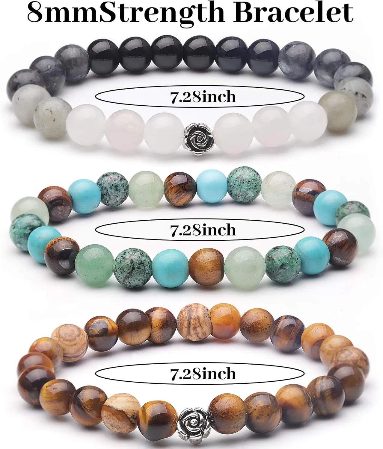 3PCS Natural Healing Crystal Stone Beaded Stretch Bracelets for Women, Yoga Bracelets with Round Beads, Natural Gemstone Balance Protection Bracelet, Crystal Elastic Lucky Bracelets,Gifts for Her