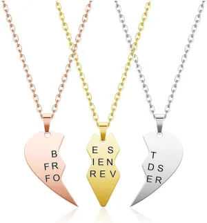 3pcs Personalized Best Friends Forever BFF Necklace Stainless Steel Engraved Puzzle Heart Friendship Pendant Custom Name Matching Heart Necklaces Gift Set
