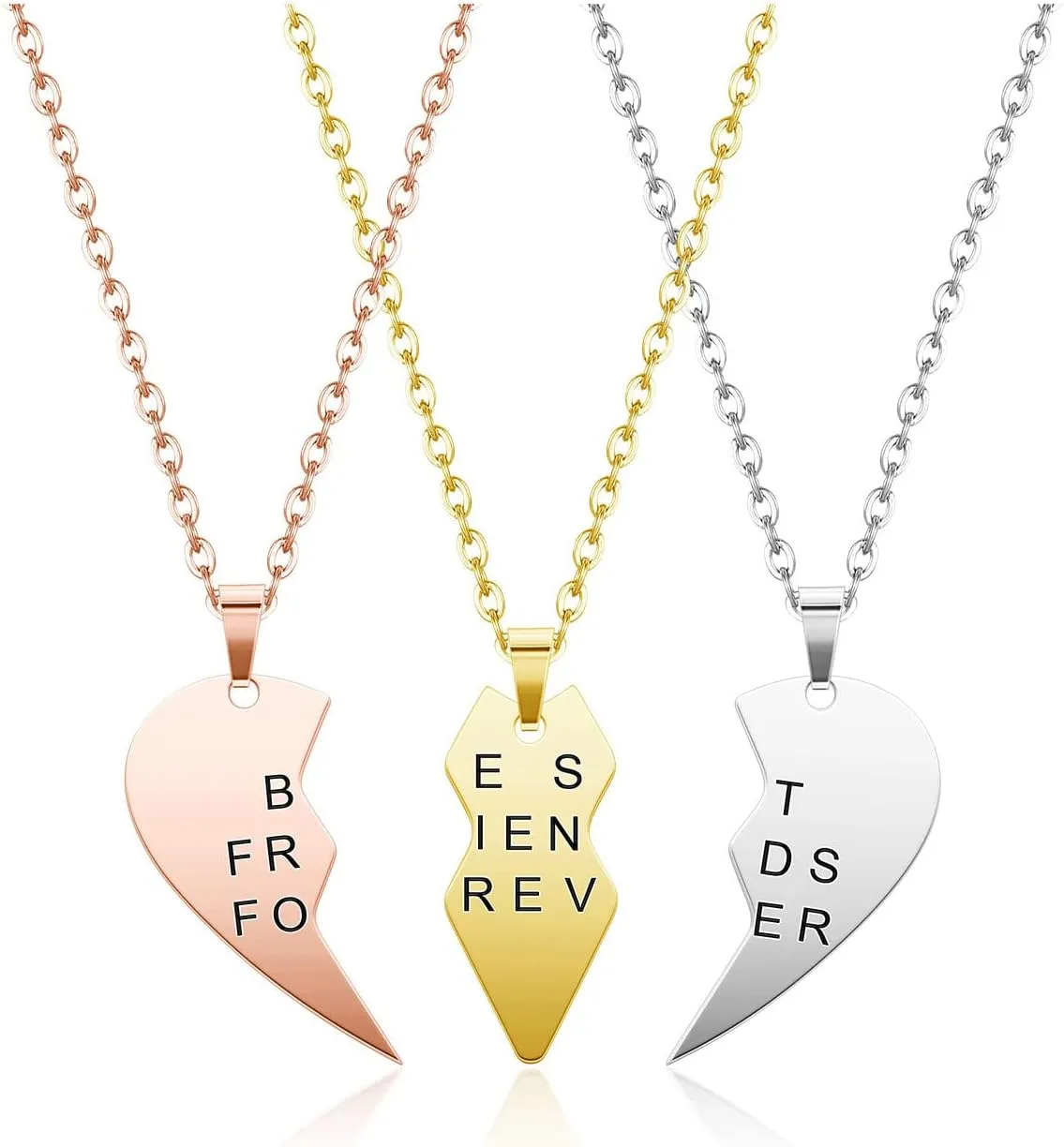 3pcs Personalized Best Friends Forever BFF Necklace Stainless Steel Engraved Puzzle Heart Friendship Pendant Custom Name Matching Heart Necklaces Gift Set