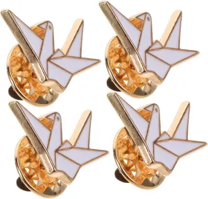 4 Pack Cartoon Origami Crane Brooch Pins Pin Charms for Backpacks Women's Metal Brooches