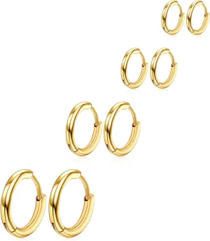 4 Pairs Hoop Earrings for Men 316L Surgical Steel Hoop Earrings 8mm 10mm 12mm 14mm Silver Hoops Earrings Piercings Cartilage Earring Hoop Hypoallergenic Hoop Earrings for Women Men