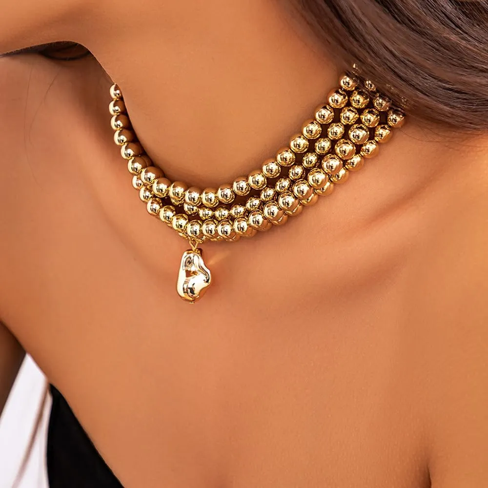 4 Tier Boho Women Multilayer 1920s Necklace Chunky Dainty Beads Layered Choker Necklaces Handmade Beads Fashion Chunky Pendant Multilayer Adjustable Layering Chain Necklaces for Women