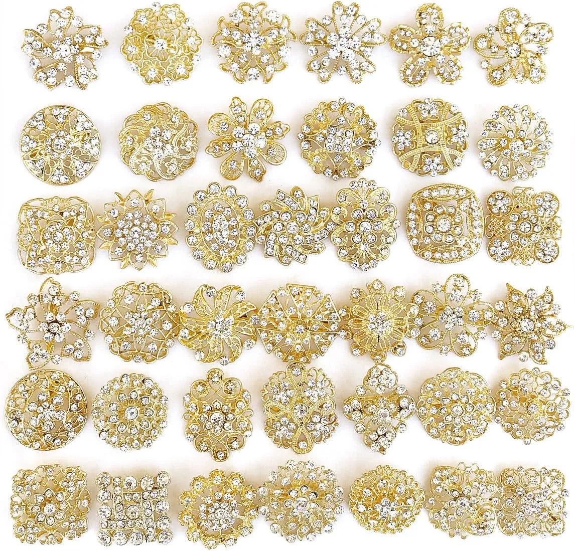 40 pcs Gold Rhinestone Brooches Set Crystal Wedding Invitation Brooch Bouquet Wholesale Lot AMBR664