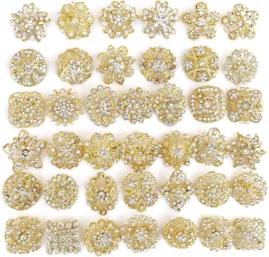 40 pcs Gold Rhinestone Brooches Set Crystal Wedding Invitation Brooch Bouquet Wholesale Lot AMBR664