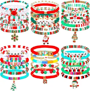 40 Pcs Surfer Heishi Bracelets Colorful Friendship Adjustable Clay Bead Bracelets Festive Stretch Jewelry for Women (Festival)