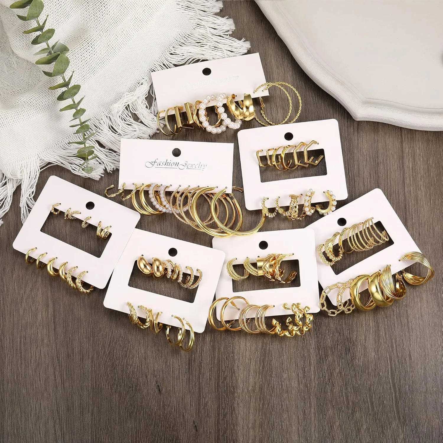 42 Pairs Gold Hoop Earrings Set for Women, Fashion Chunky Pearl Earrings Multipack Twisted Statement Earring Pack, Hypoallergenic Small Big Hoops Earrings for Birthday Party