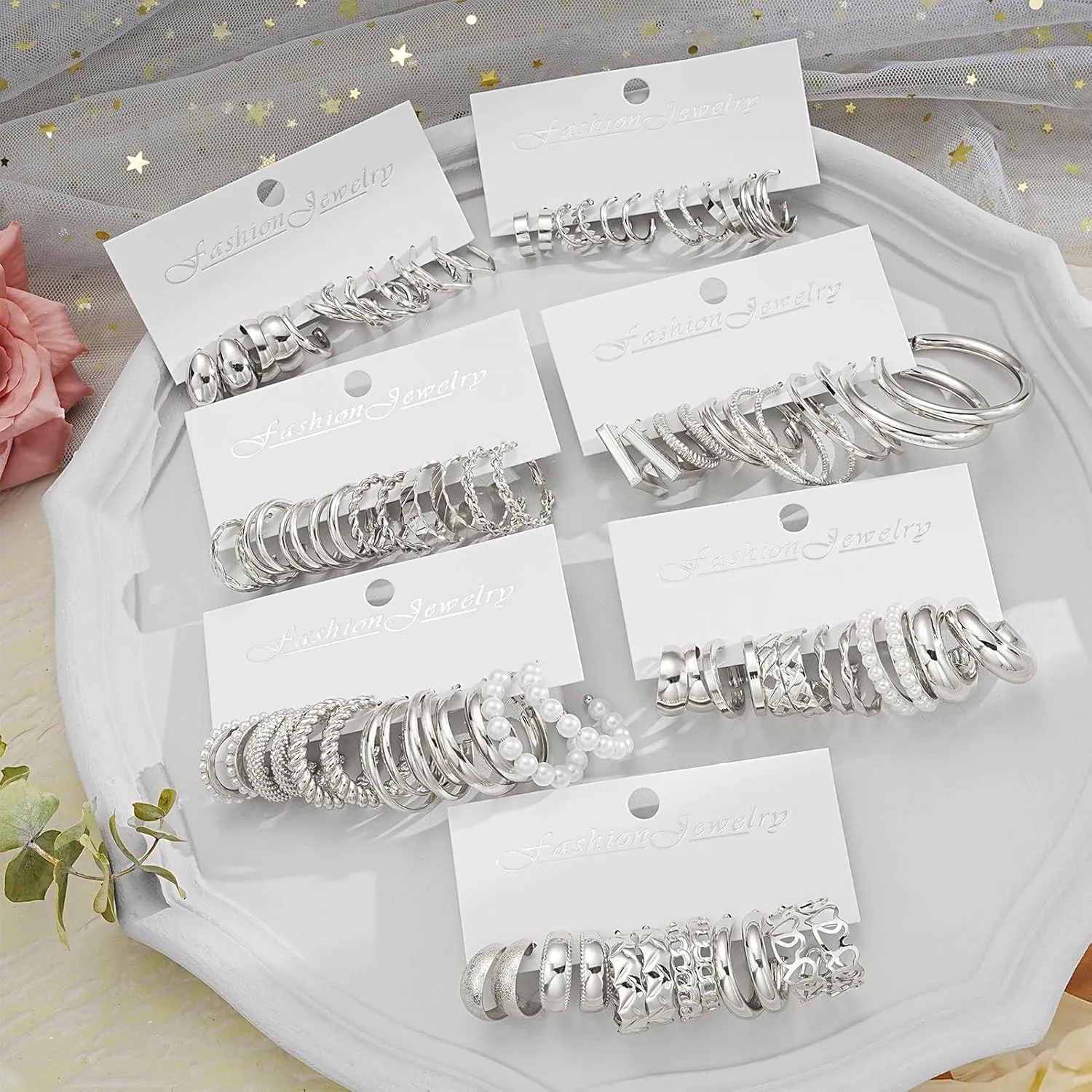 42 Pairs Gold Hoop Earrings Set for Women, Fashion Chunky Pearl Earrings Multipack Twisted Statement Earring Pack, Hypoallergenic Small Big Hoops Earrings for Birthday Party
