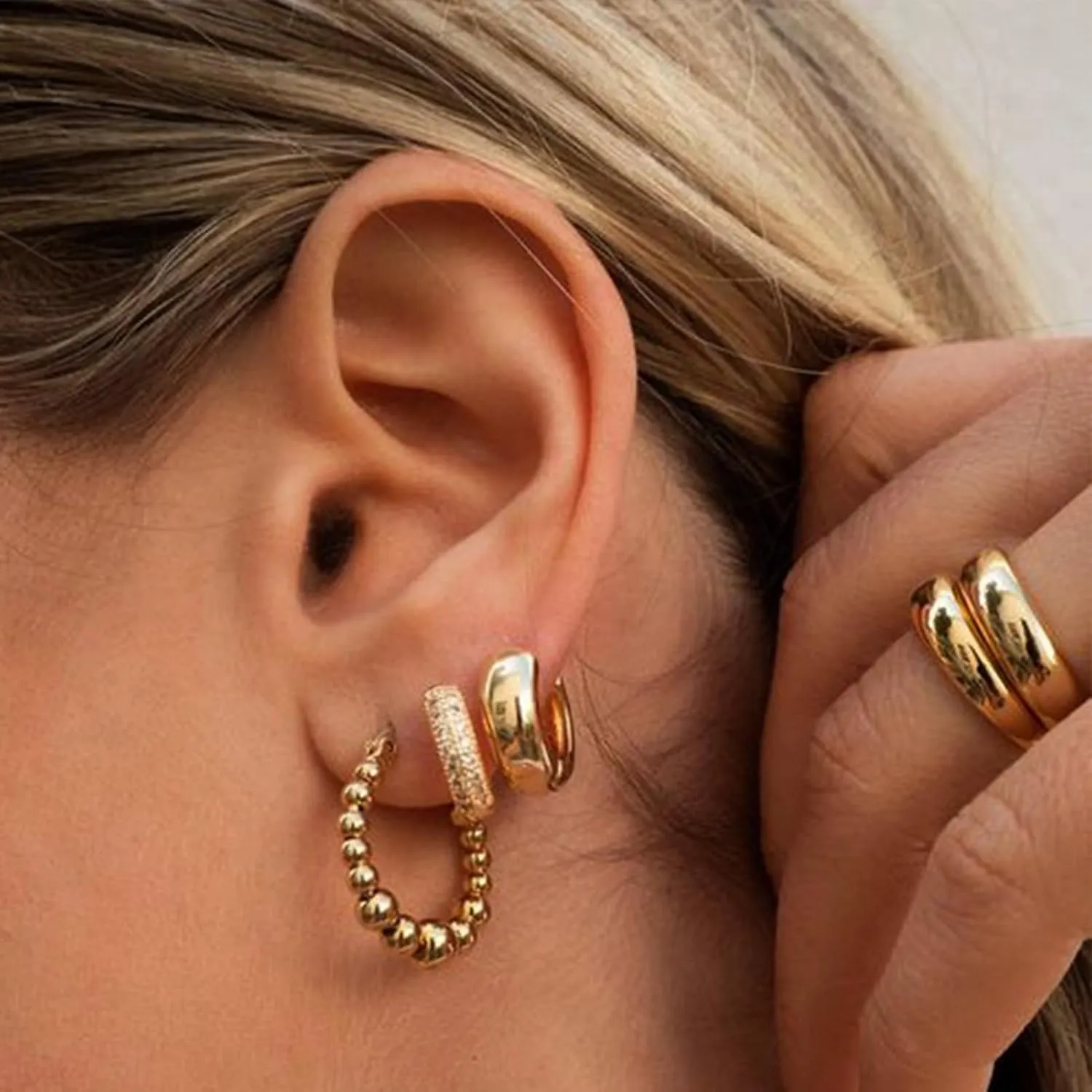 42 Pairs Gold Hoop Earrings Set for Women, Fashion Chunky Pearl Earrings Multipack Twisted Statement Earring Pack, Hypoallergenic Small Big Hoops Earrings for Birthday Party