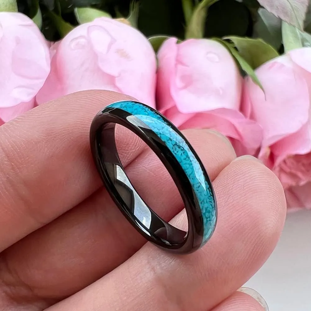 4mm 6mm 8mm Tungsten Rings for Men Women Engagement Wedding Bands Crushed Turquoise Inlay Domed I Love You Engraved Comfort Fit