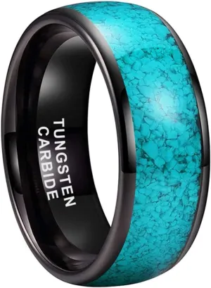 4mm 6mm 8mm Tungsten Rings for Men Women Engagement Wedding Bands Crushed Turquoise Inlay Domed I Love You Engraved Comfort Fit