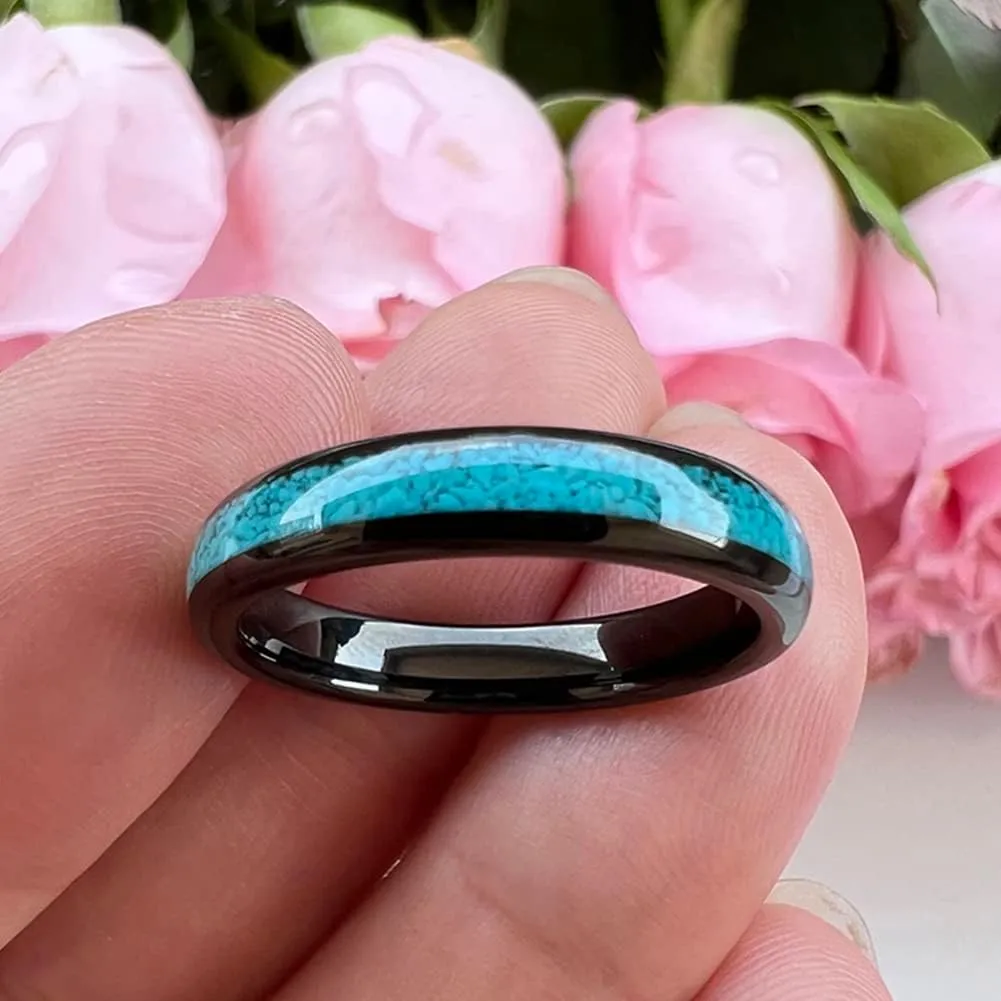 4mm 6mm 8mm Tungsten Rings for Men Women Engagement Wedding Bands Crushed Turquoise Inlay Domed I Love You Engraved Comfort Fit