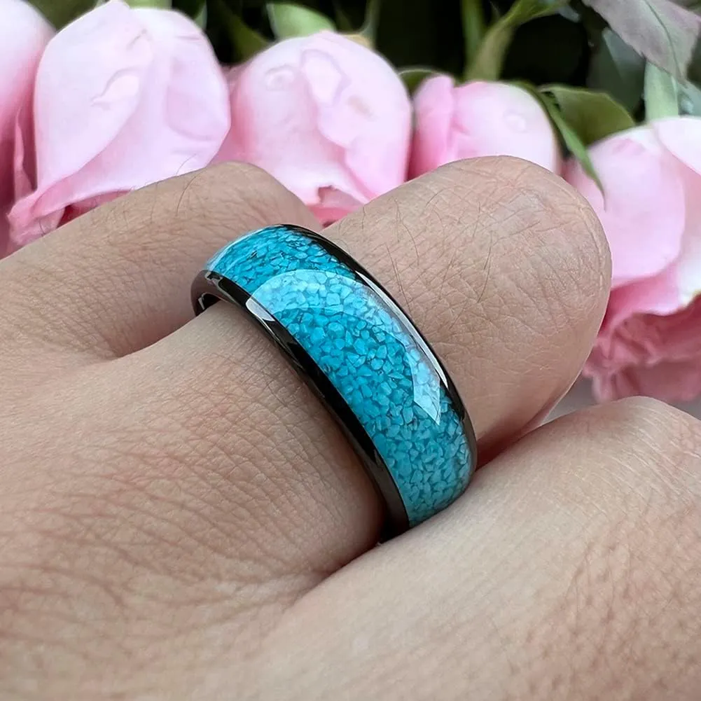 4mm 6mm 8mm Tungsten Rings for Men Women Engagement Wedding Bands Crushed Turquoise Inlay Domed I Love You Engraved Comfort Fit