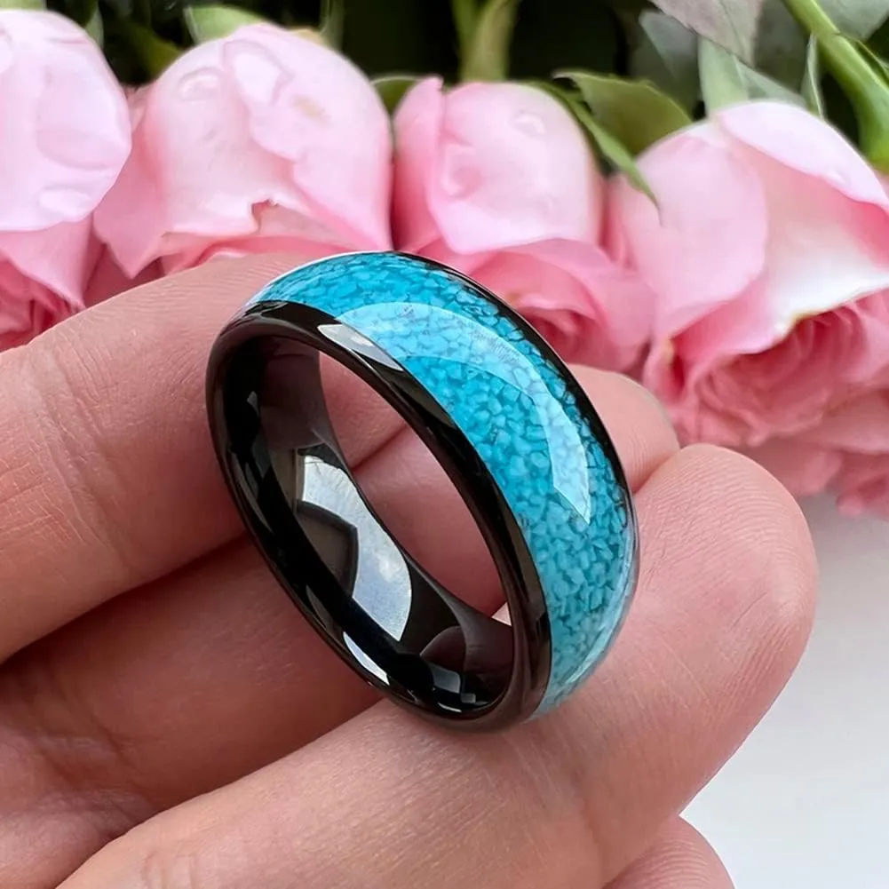 4mm 6mm 8mm Tungsten Rings for Men Women Engagement Wedding Bands Crushed Turquoise Inlay Domed I Love You Engraved Comfort Fit
