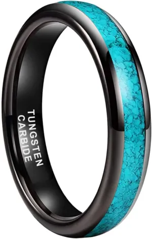 4mm 6mm 8mm Tungsten Rings for Men Women Engagement Wedding Bands Crushed Turquoise Inlay Domed I Love You Engraved Comfort Fit