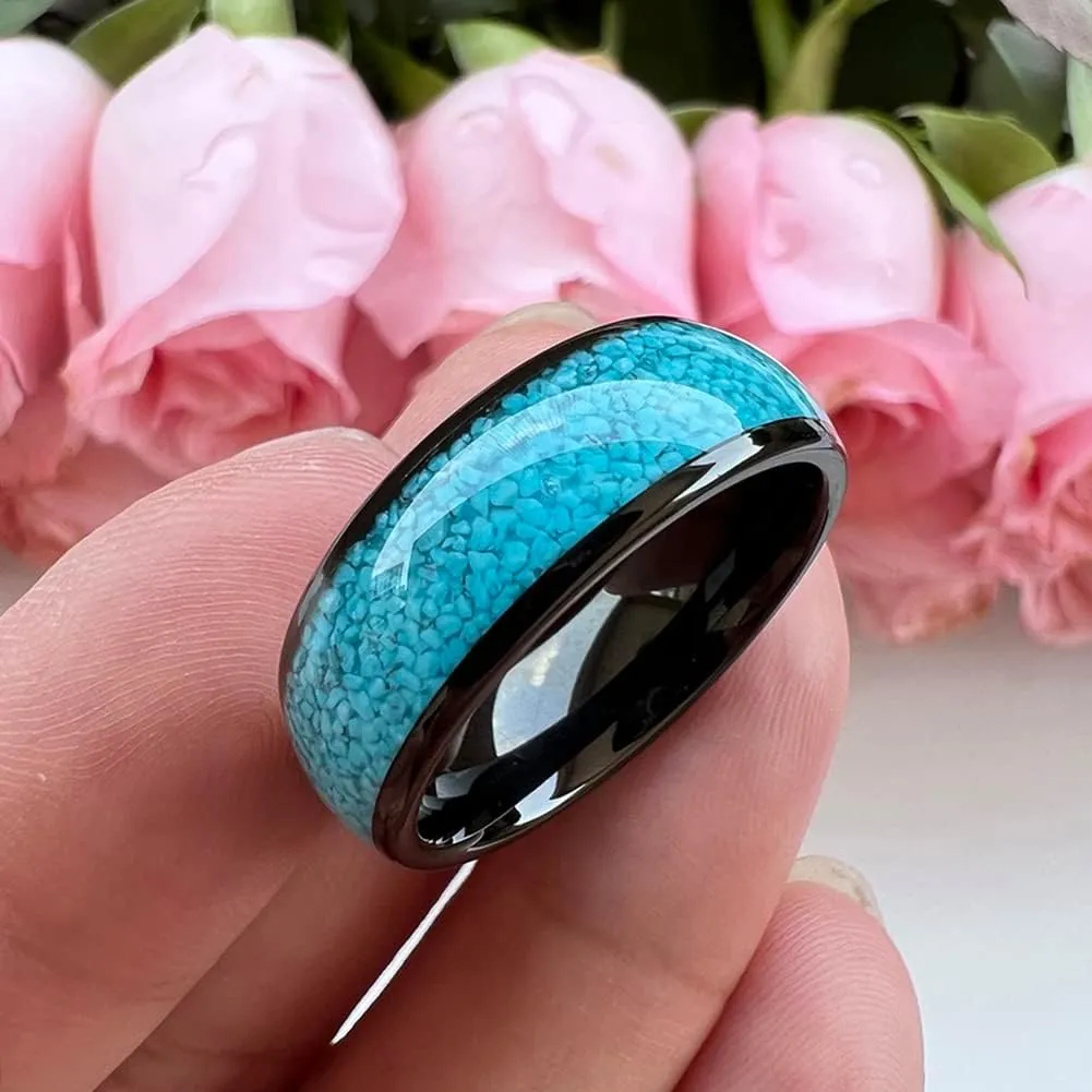 4mm 6mm 8mm Tungsten Rings for Men Women Engagement Wedding Bands Crushed Turquoise Inlay Domed I Love You Engraved Comfort Fit