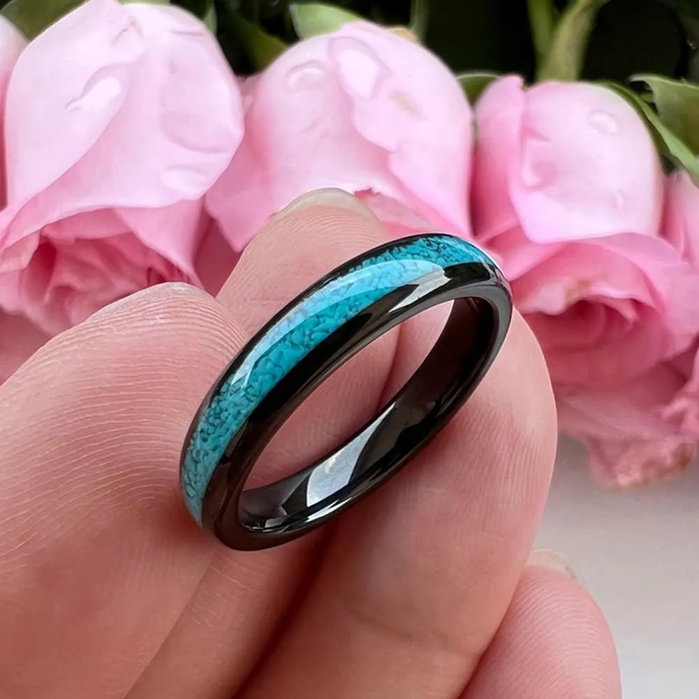 4mm 6mm 8mm Tungsten Rings for Men Women Engagement Wedding Bands Crushed Turquoise Inlay Domed I Love You Engraved Comfort Fit
