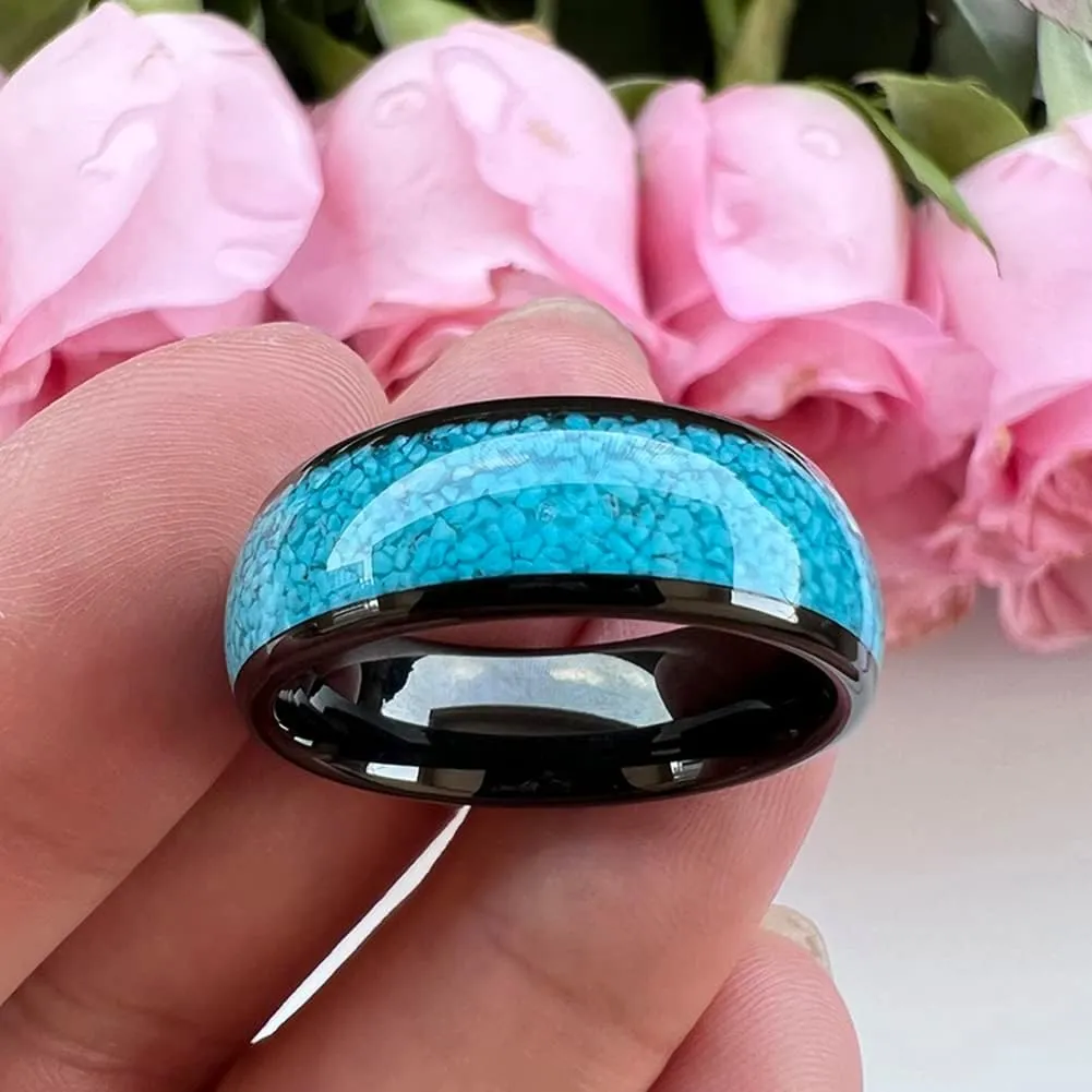 4mm 6mm 8mm Tungsten Rings for Men Women Engagement Wedding Bands Crushed Turquoise Inlay Domed I Love You Engraved Comfort Fit