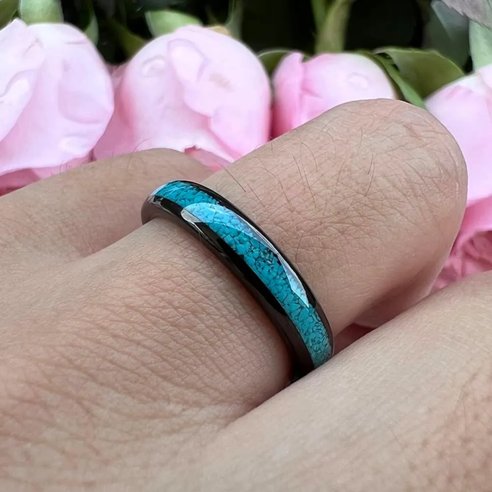 4mm 6mm 8mm Tungsten Rings for Men Women Engagement Wedding Bands Crushed Turquoise Inlay Domed I Love You Engraved Comfort Fit