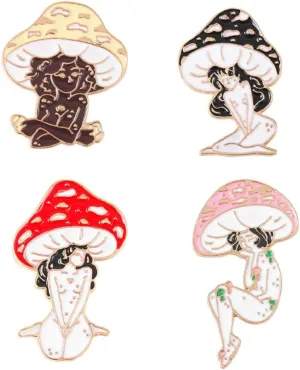 4PCs Cartoon Mushroom Girl Pins Brooches Enamel Lapel Pin Cute Mushroom Brooch Pin Plant Mental Enamel Pins Set Mushroom Brooches for Backpack Cloths Hats Accessories Decor Women Girls Jewelry Gifts
