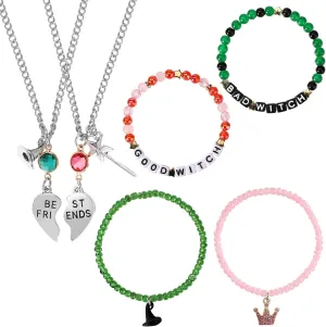 4pcs Friendship Bracelets & 2pcs Matching Necklaces, Witch Hat Rhinestone Crown Charm Music Bracelets, Connecting Relationship Jewelry for Best Friends Couples Decoration Stuff